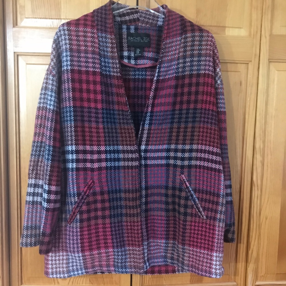 Rachel Zoe Brown Pink Plaid Swing Coat Sz M